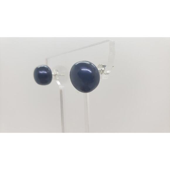 Vintage HUGE Gray Pearl Earrings Large Size Peacock Iridescent Pierced Stud - Picture 5 of 5